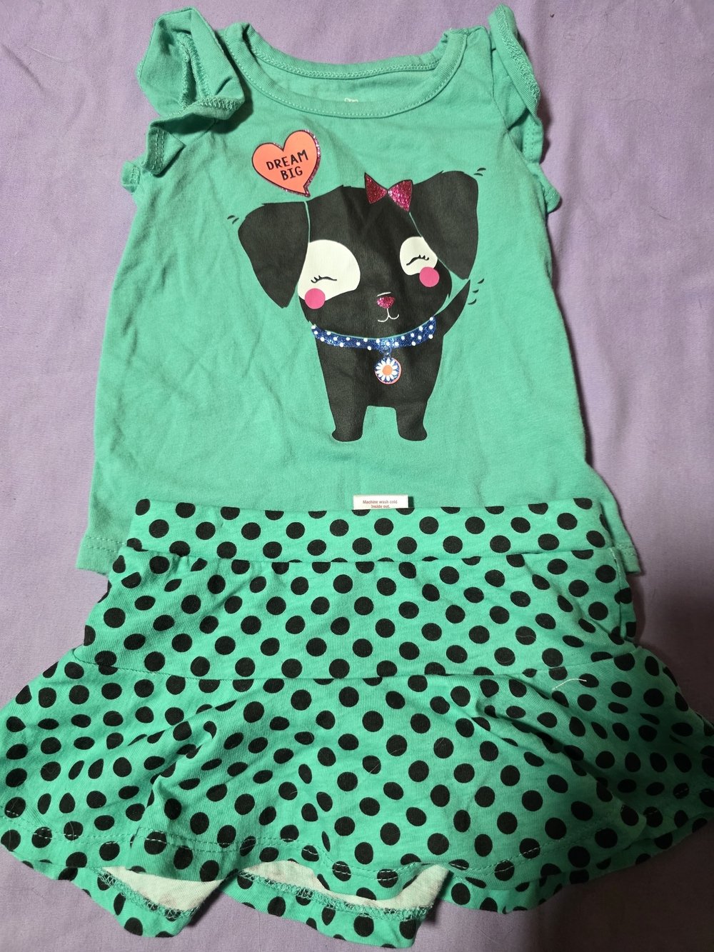 okie dokie Green Puppy Polka Dot Matching Set
